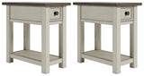 Side angle of Bolanburg two-tone end table highlighting plank-and-frame style top