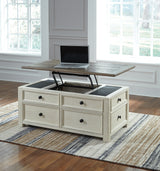 Bolanburg two-tone coffee table with two end tables in textured antique white finish