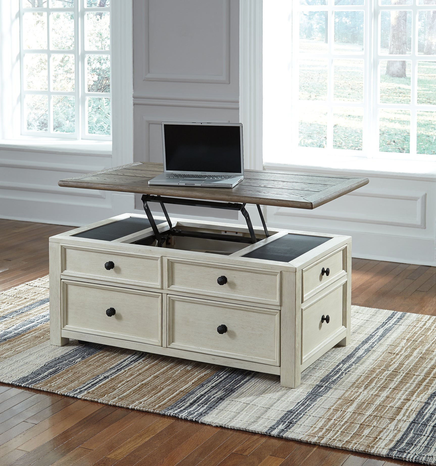 Bolanburg two-tone coffee table with two end tables in textured antique white finish