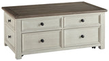Close-up of Bolanburg coffee table plank-and-frame top