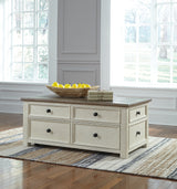Bolanburg two-tone coffee table with two end tables in textured antique white finish