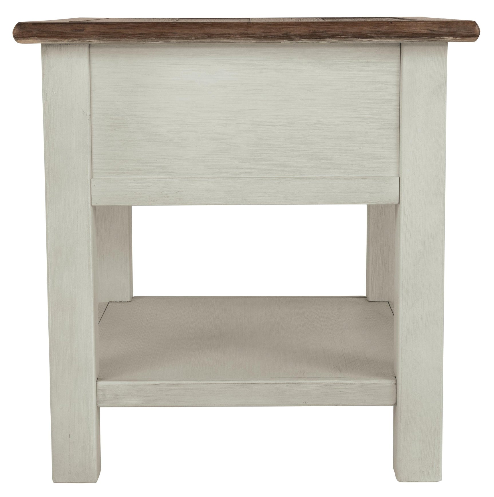 Angle showing the metal hardware and door of Bolanburg chairside table