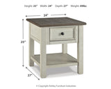 Bolanburg two-tone coffee table and end table set, angled view