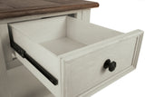 Bolanburg two-tone coffee table with two end tables in textured antique white finish