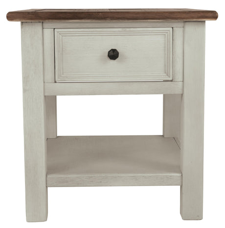 Bolanburg end table with pull-out tray extended