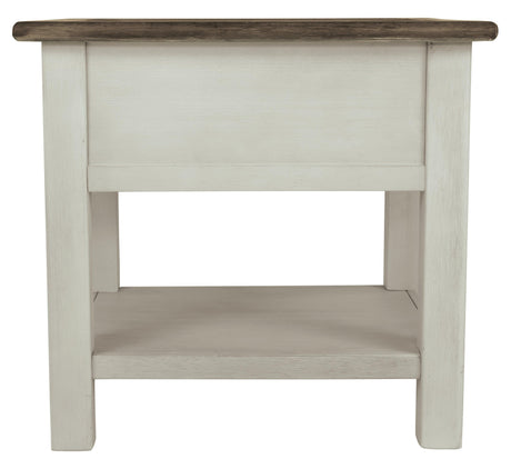 Front view of Bolanburg chairside end table in two-tone finish