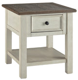 Side angle of Bolanburg End Table highlighting two-tone finish