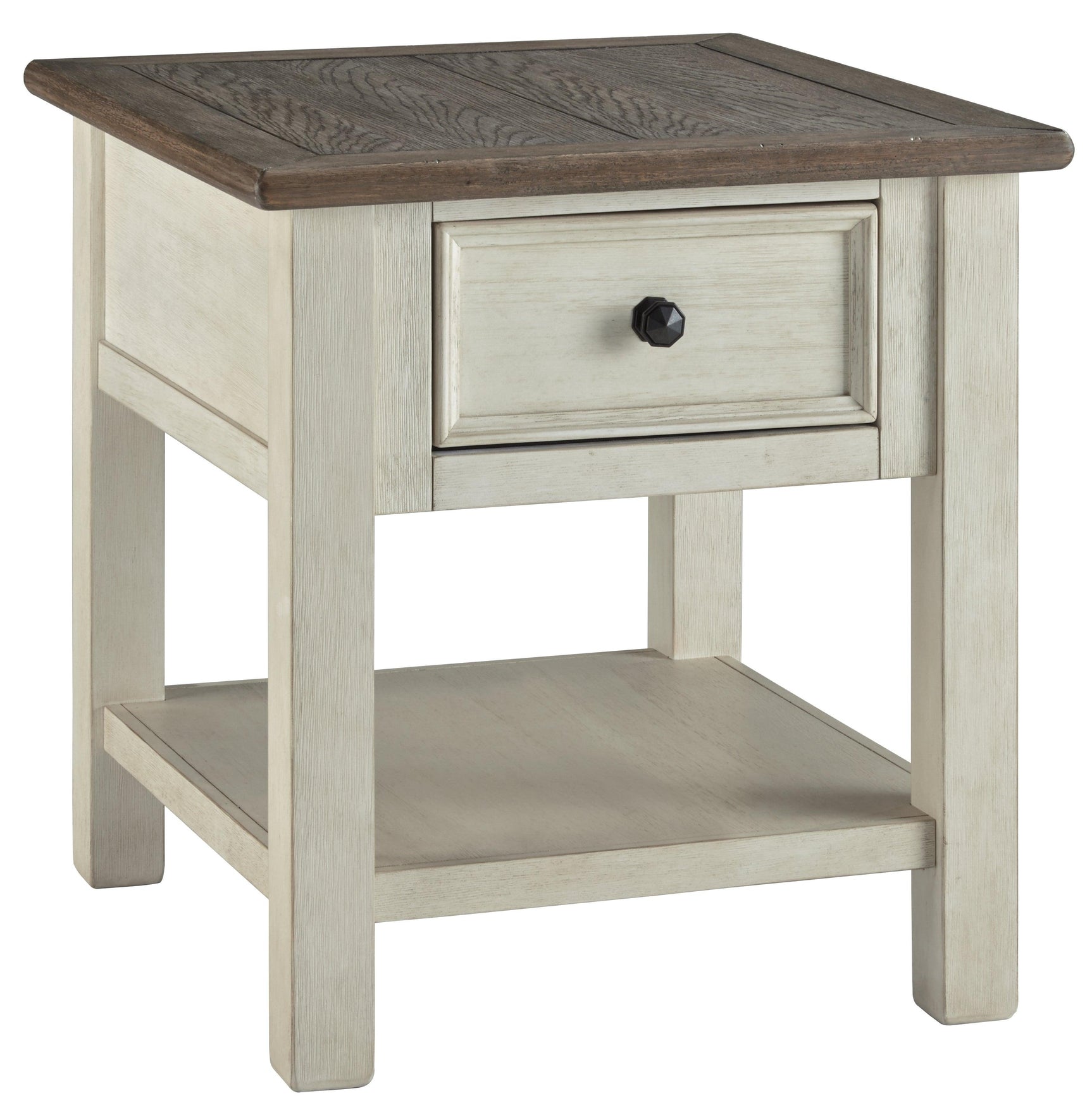 Side angle of Bolanburg End Table highlighting two-tone finish