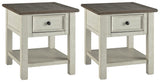 Back view of Bolanburg two-tone end table with integrated USB charging порт