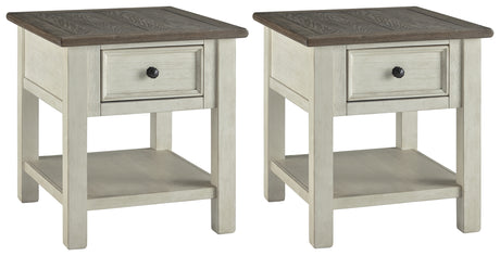 Back view of Bolanburg two-tone end table with integrated USB charging порт