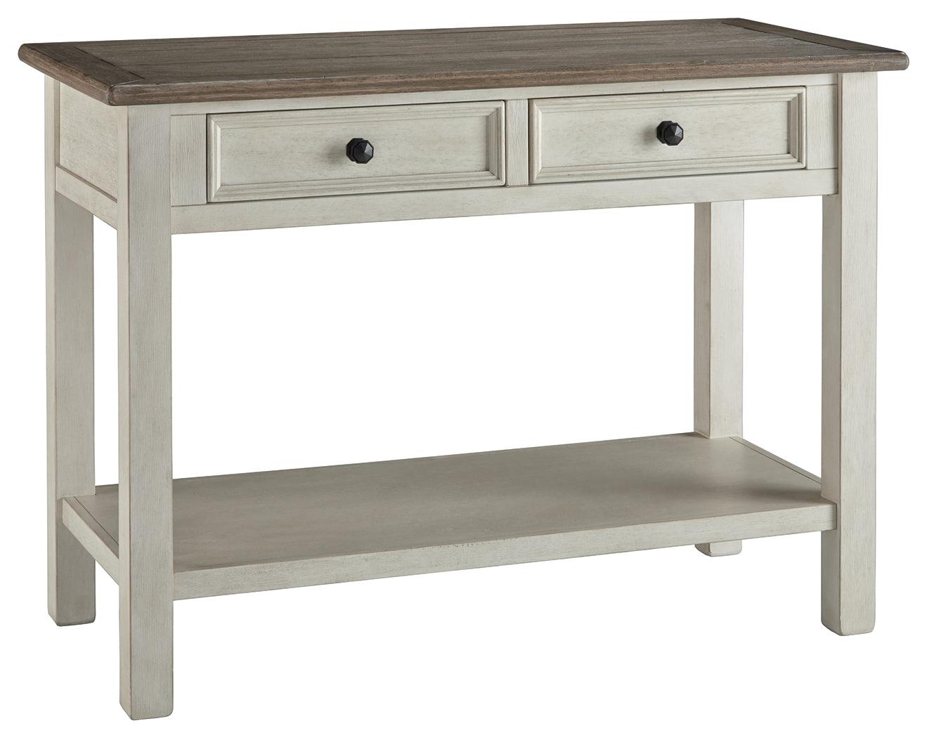 Bolanburg sofa console table showcasing metal hardware