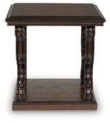 Maylee dark brown end table head-on front view