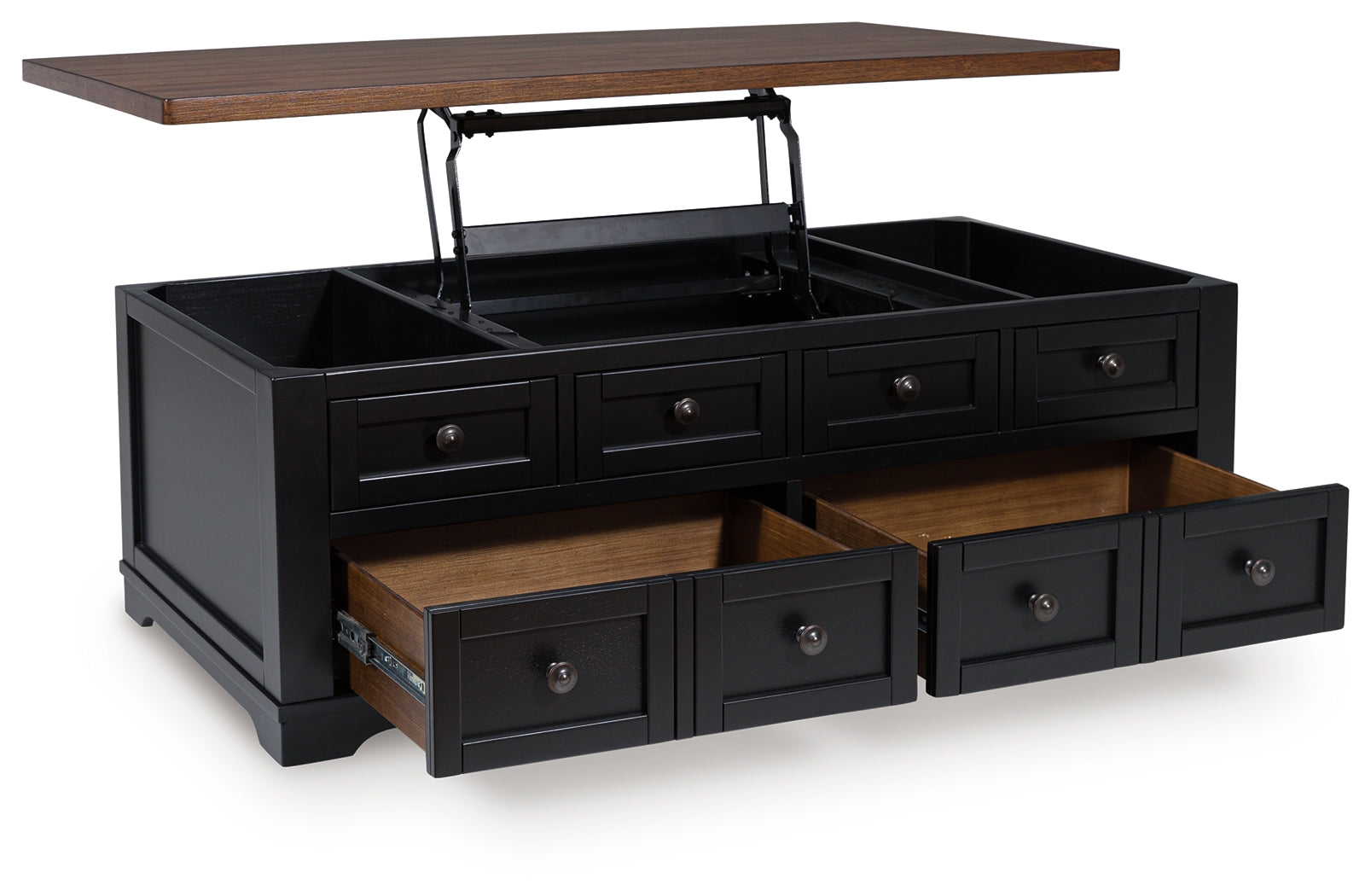 Wildenauer coffee table side angle lift-top opened view