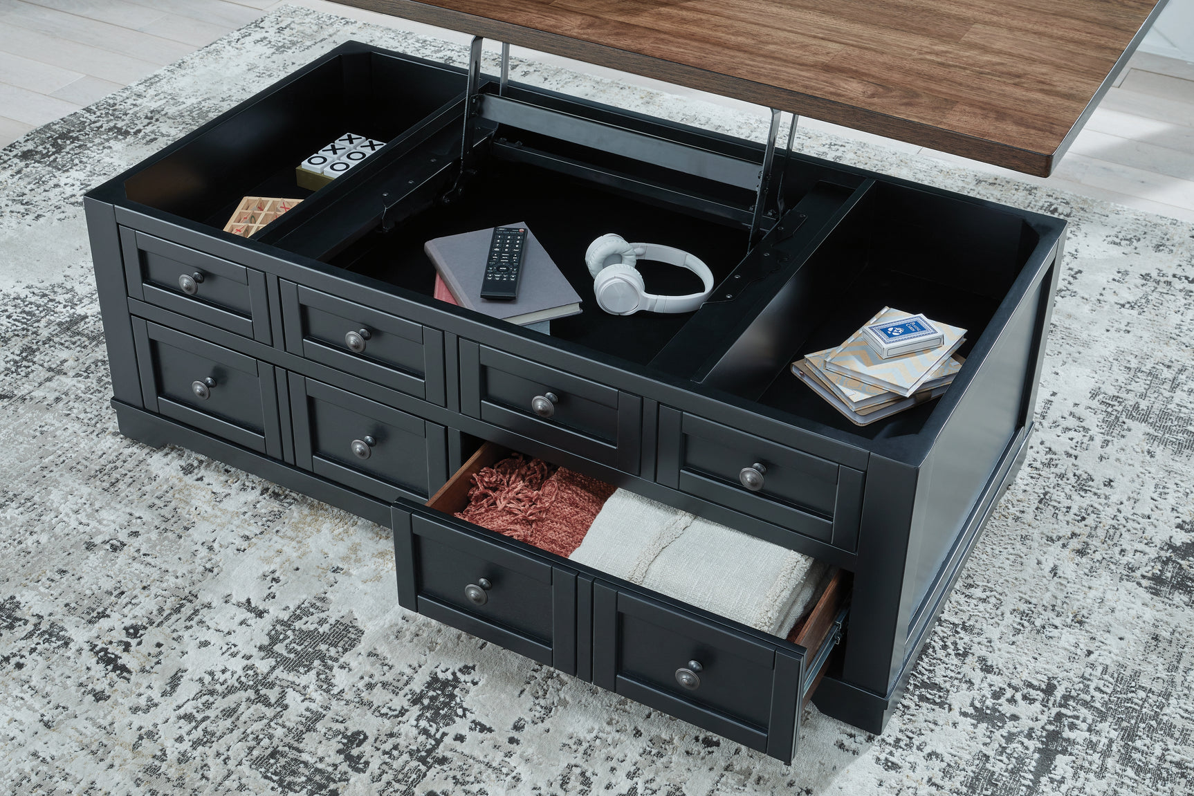 Wildenauer coffee table storage bin detail