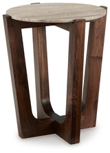 Side angle of coffee table highlighting warm brown finish