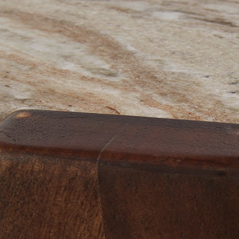 Tanidore warm brown coffee table with marble top and two matching end tables