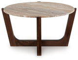Top down view of Tanidore round marble coffee table