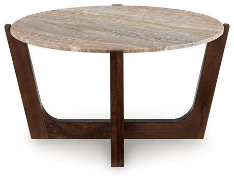 Top down view of Tanidore round marble coffee table