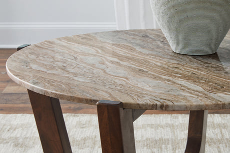 Detail of warm brown mango wood frame finish on Tanidore coffee table