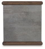 Kallenny End Table top view showing faux cement finish