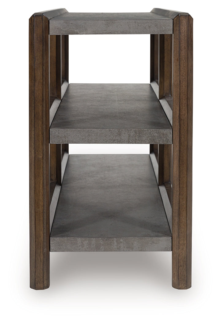 Top view of Kallenny Sofa Table showing faux cement finish