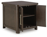 Breckington End Table angled view with cabinet doors open