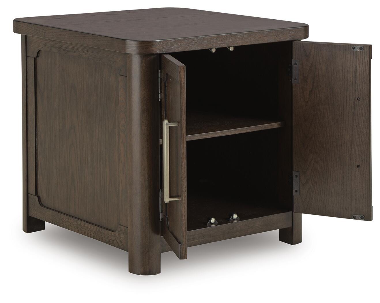 Breckington End Table angled view with cabinet doors open