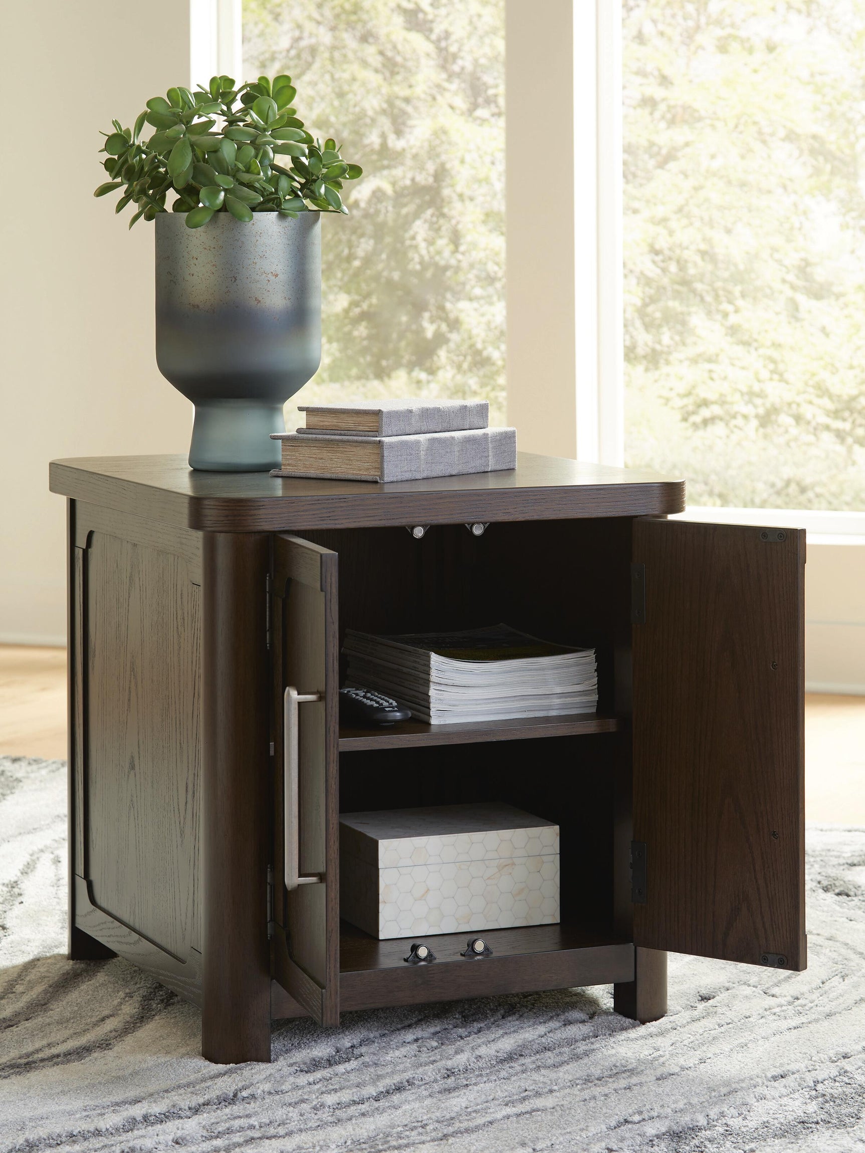 Interior shelf inside Breckington End Table cabinet