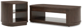Korestone dark brown coffee table and end table set with reeded bases
