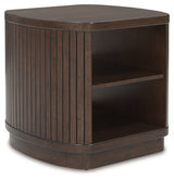 Korestone dark brown coffee table and end table set with reeded bases