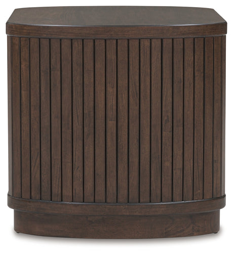 Korestone dark brown round end table front view
