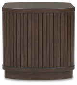 Korestone dark brown coffee table and end table set with reeded bases