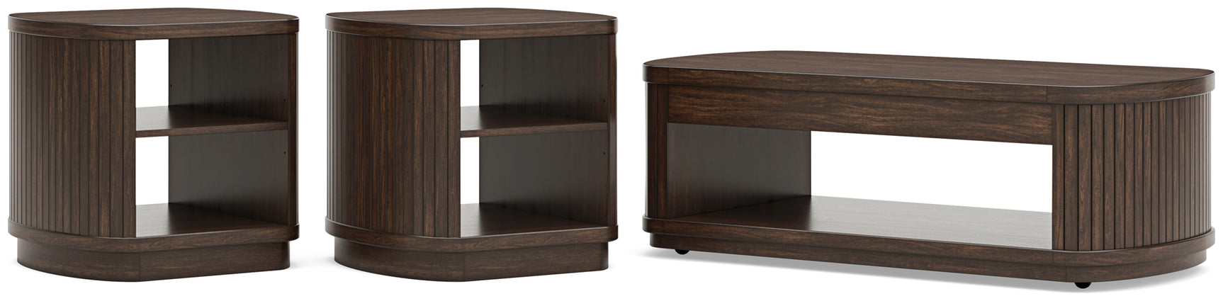 Korestone dark brown coffee table set with two matching end tables