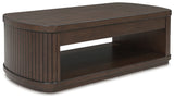 Korestone lift-top coffee table angled view with lift top closed