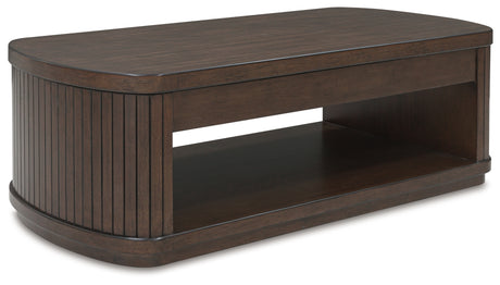 Korestone lift-top coffee table angled view with lift top closed