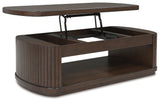 Korestone lift-top coffee table angled view with lift top open showing storage