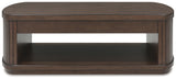 Korestone dark brown coffee table and end table set with reeded bases