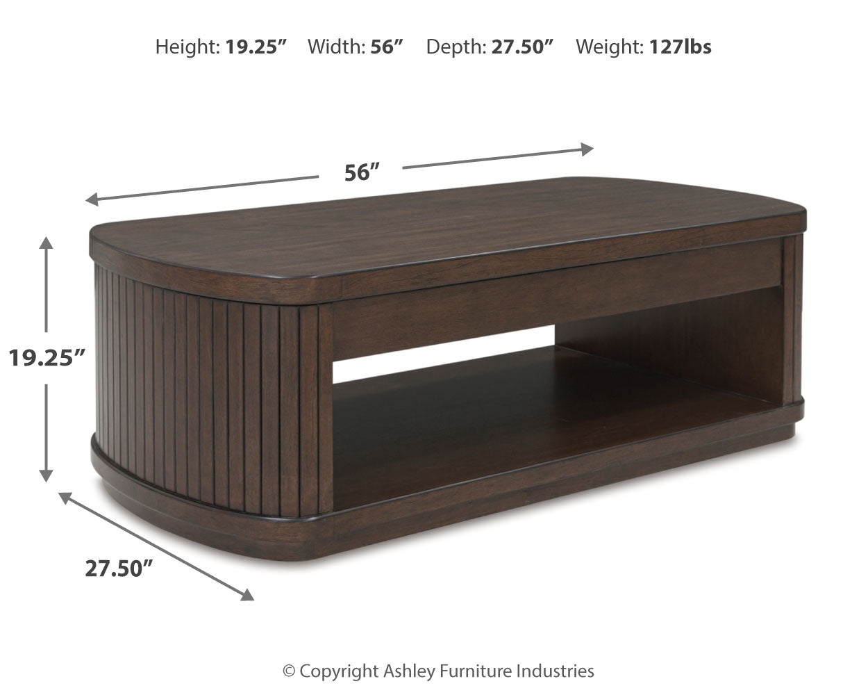 Korestone dark brown coffee table and end table set with reeded bases