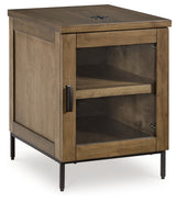 Torlanta Chairside End Table with open glass door showing adjustable shelf