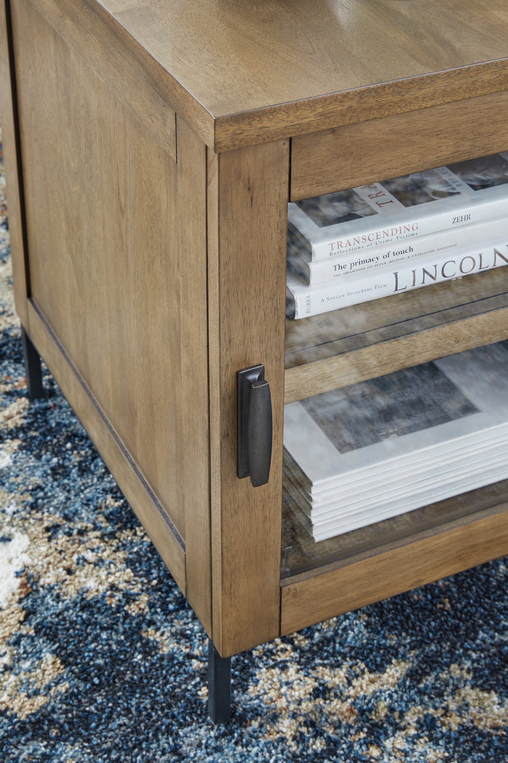 Detail of wireless charging panel on Torlanta Chairside End Table