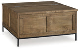 Side view of coffee table showing storage area