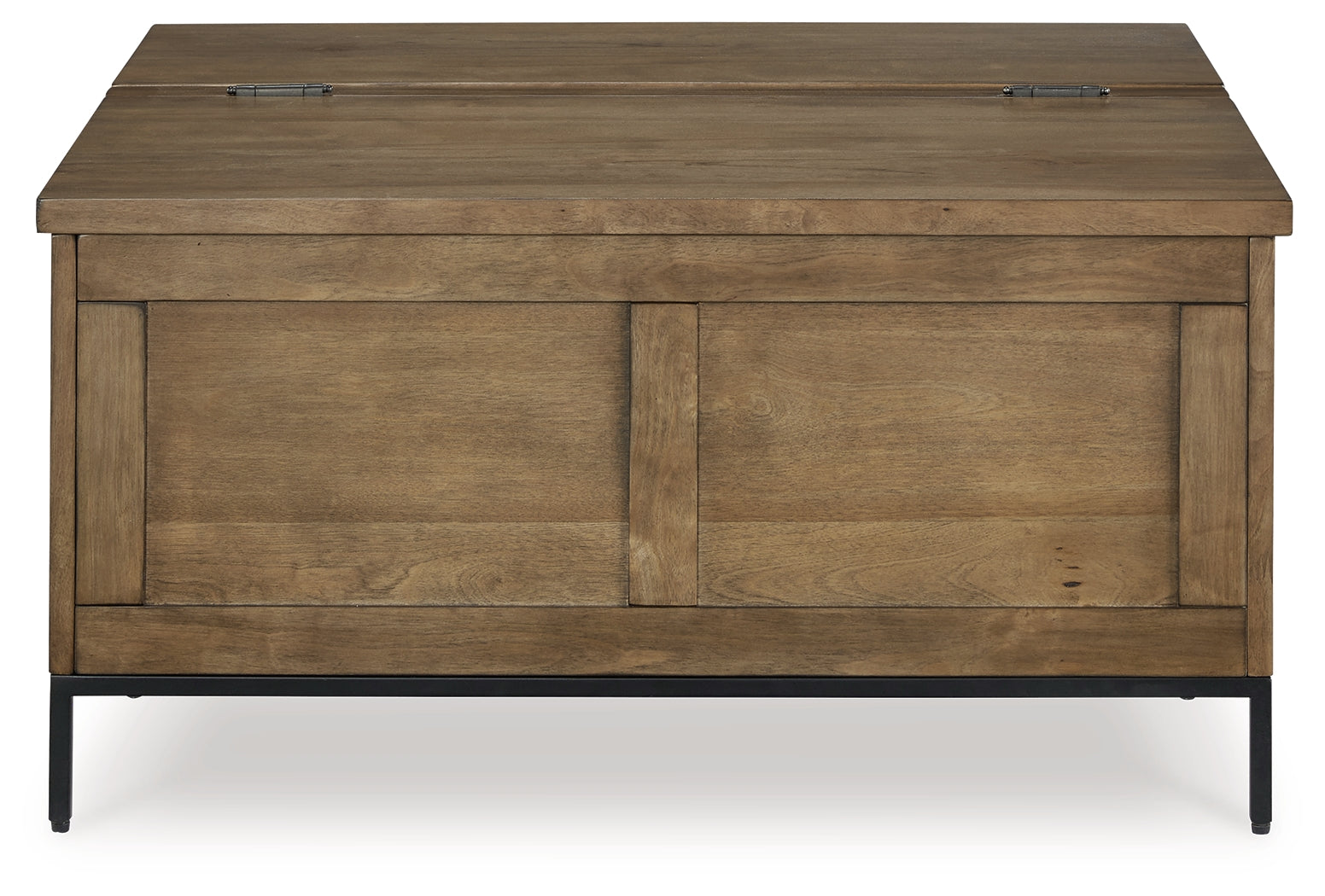 End table front view with medium brown finish