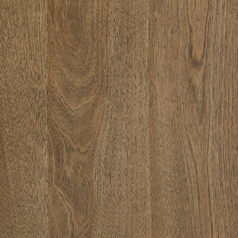 Close-up of medium brown finish and matte black legs