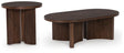 Korestone dark brown coffee table side angle showing thick tabletop
