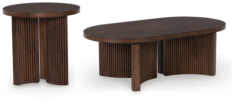 Korestone dark brown coffee table side angle showing thick tabletop