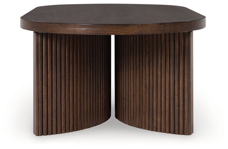 Detail of reeded base design on coffee table