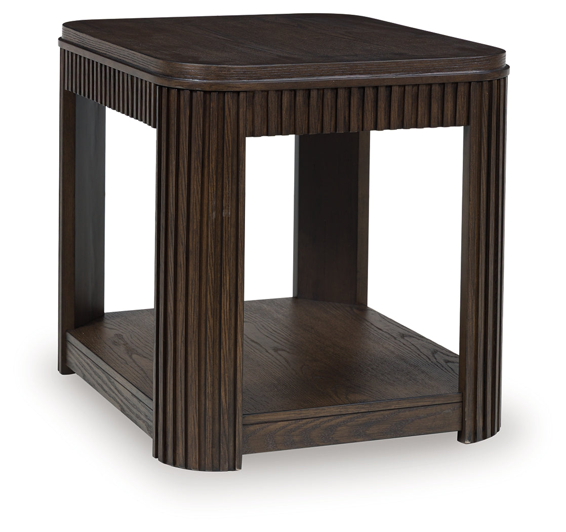 Carlibrie end table angled side view showing fluted details