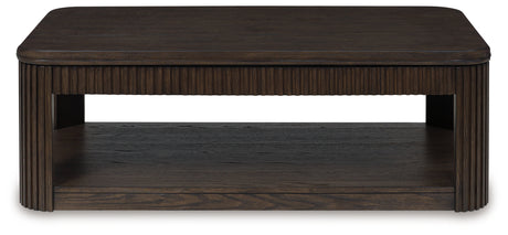 Carlibrie Coffee Table head-on view warm brown finish