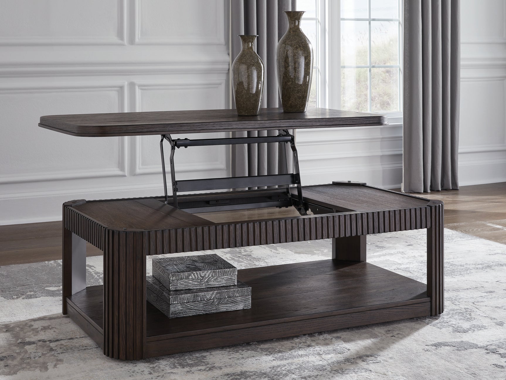 Carlibrie Warm Brown Lift-Top Coffee Table
