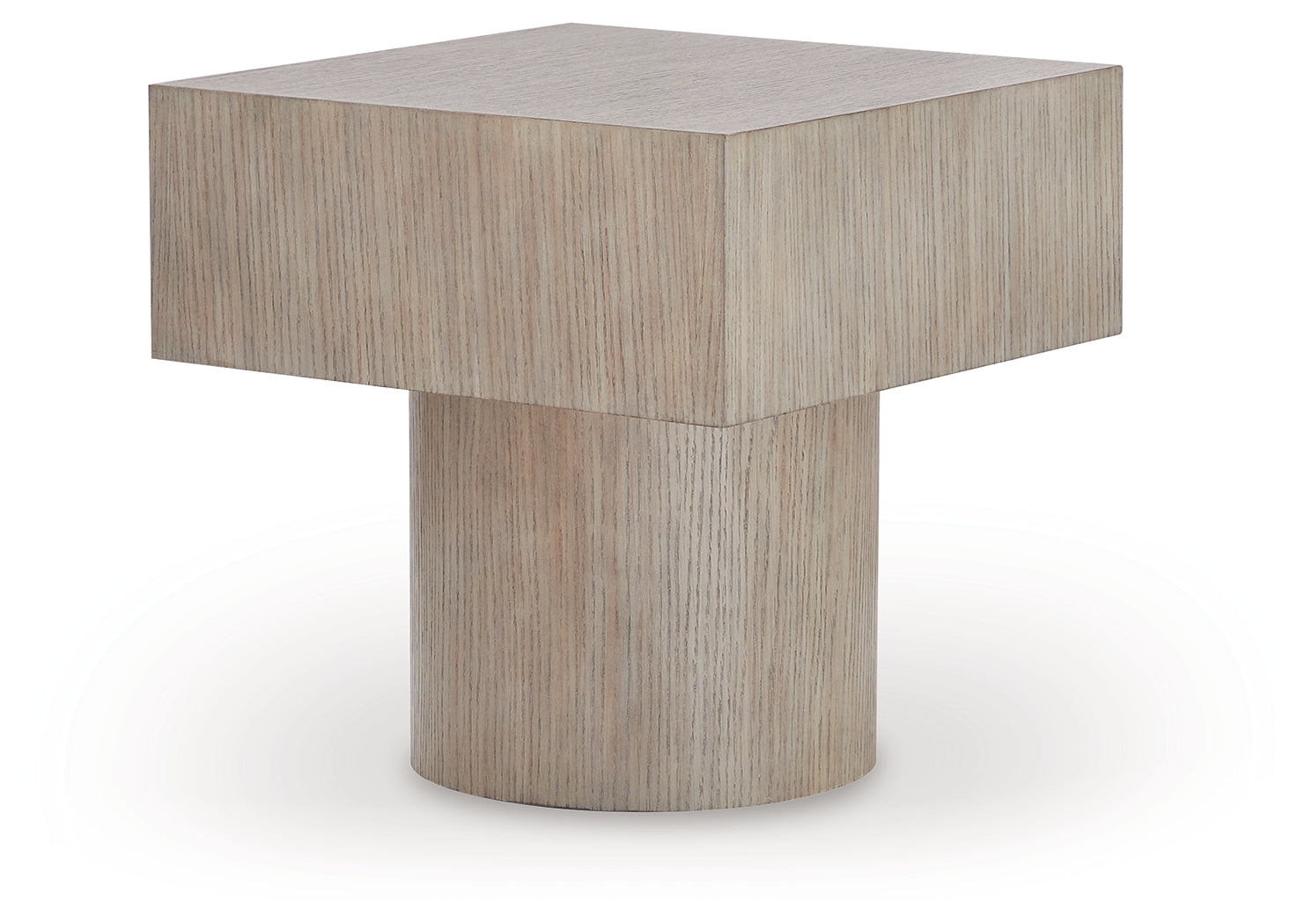 Jorielyn end table head-on view showing square top and plinth base